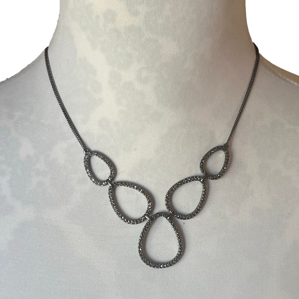 Modern Lia Sophia Open Teardrop Statement Necklace –Silver Tone Geometric Design